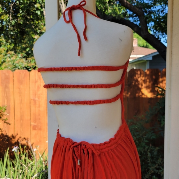 R.Vivimos Orange Summer Cotton Sexy Blackless Ruffle Maxi Dress - Picture 11 of 13